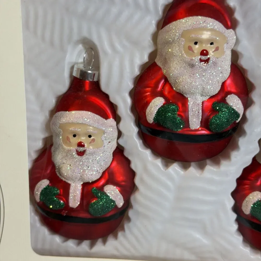 Vintage Roly Poly Santa Claus Glass Christmas Ornaments 3